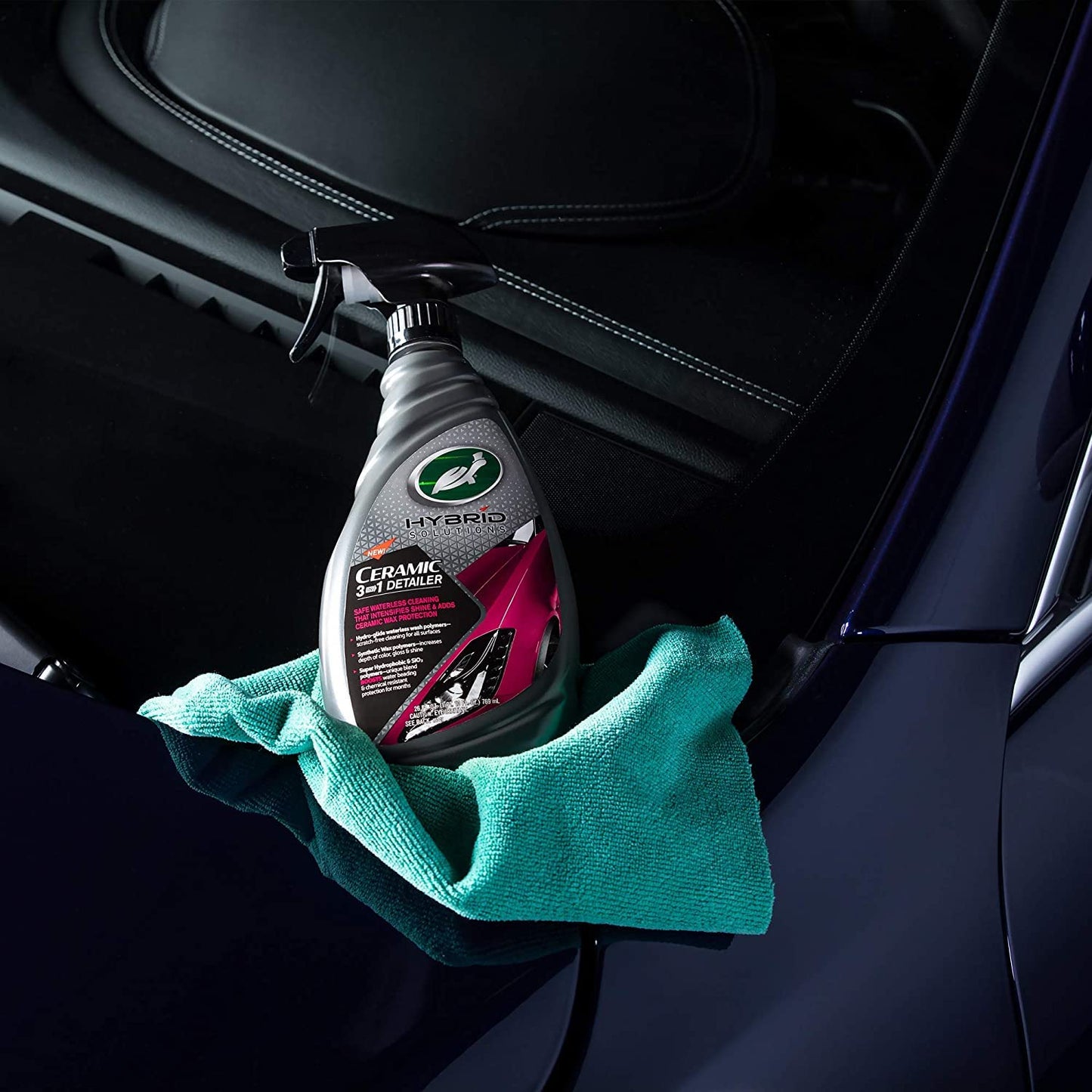 Turtle Wax Hybrid Solutions Ceramic 3-in-1 Detailer, Waterless Car Detailing Spray, 500ml, Pack of 1, Fruity Scent, Acts as a Car Wash, Ceramic Polish and Wax, Leaving a Long Lasting Shine