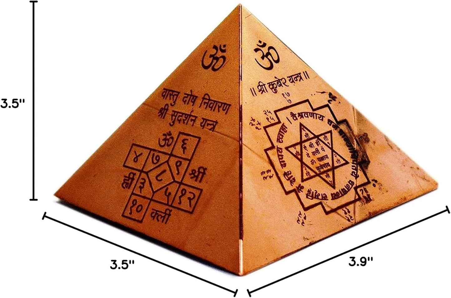 Organic Herbs Copper Vastu Pyramid with Syllable Mantra with Ganesha Figure, Shri Vaastu Dosh Nivaaran, Shri Kuber Mantra