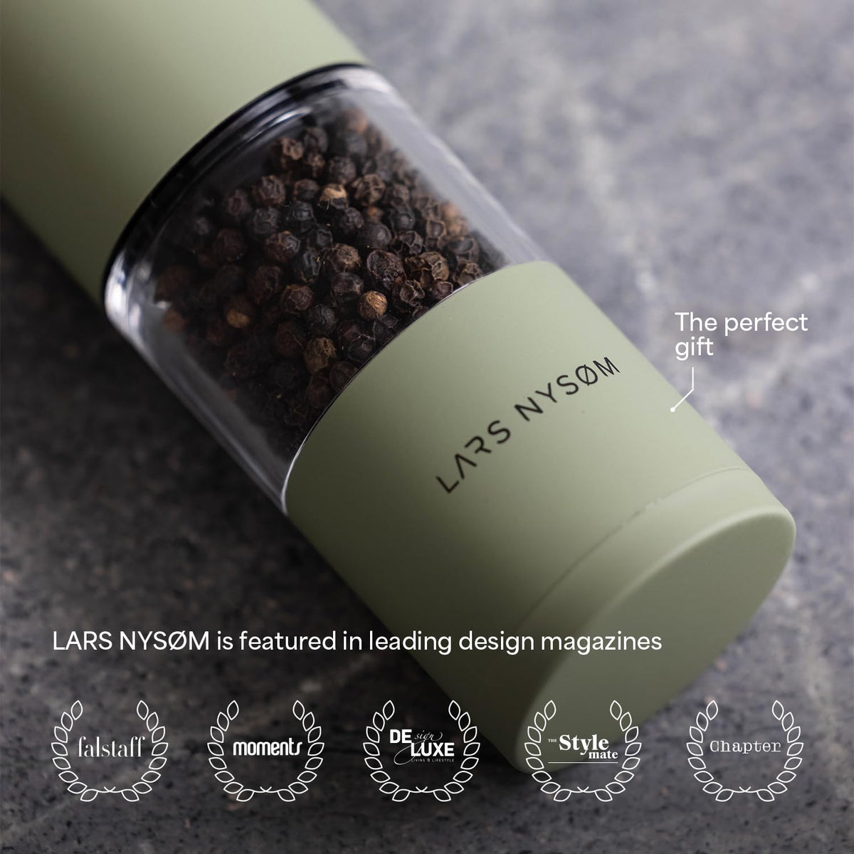 LARS NYSØM Salt and Pepper Grinder Set, Manual Salt and Pepper Mills with Adjustable Ceramic Grinder, Design Spice Shaker Set (Almond Beige)
