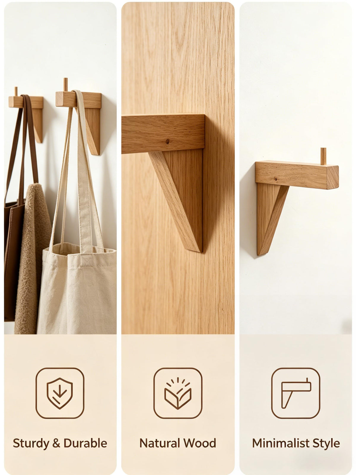Wooden Wall Mount Bracket Hook, Multi Purpose Hanging Plant Pot Holder, Decorative Wood Coat Towel Apron Hanger for Bedroom Bathroom Kitchen Home Decor