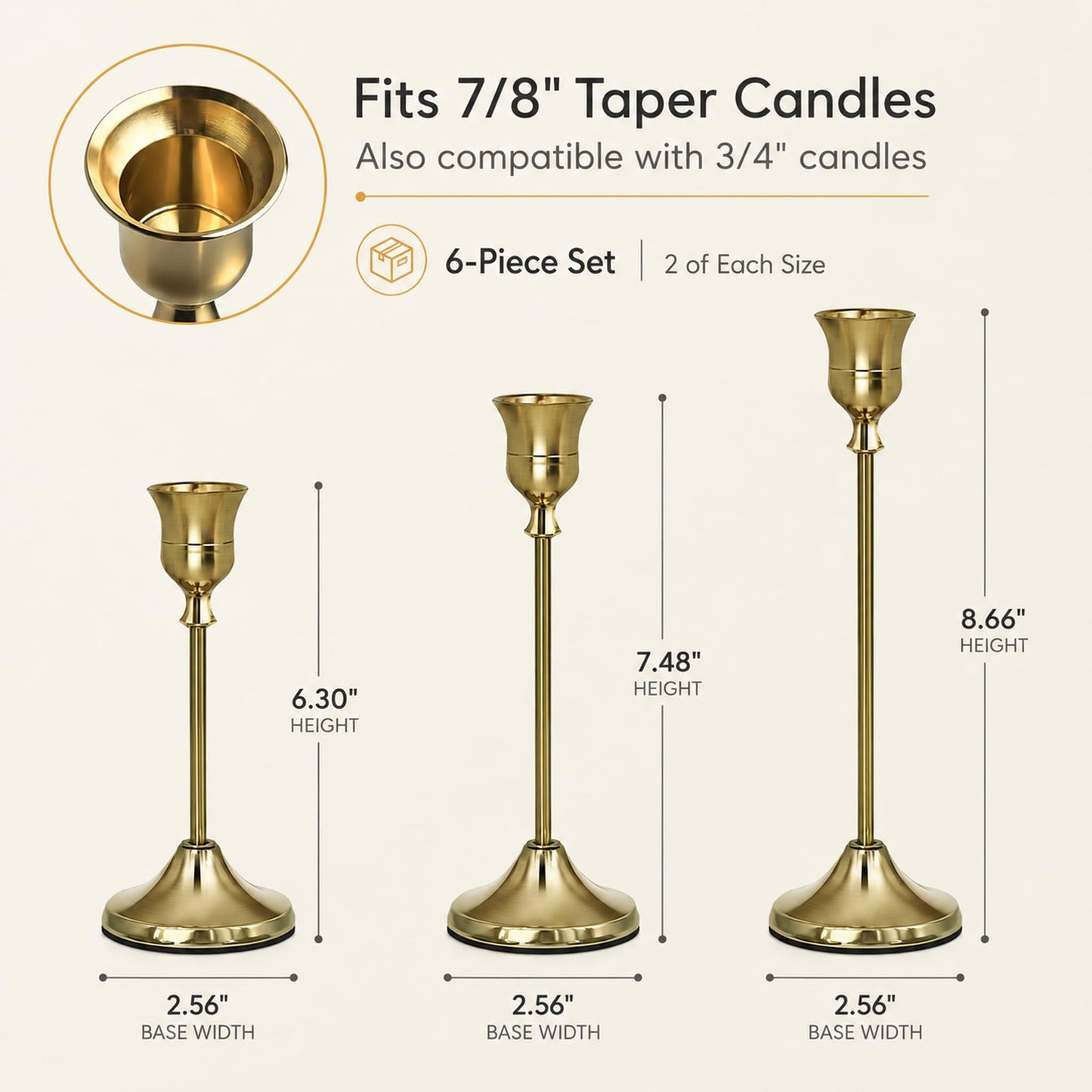 DeepWhale Candlestick Holders Set of 2(6 PCS) with Upgraded Weighted Base, Candle Stick Holders for Wedding Centerpieces, Dinner Party & Home Decor Accents