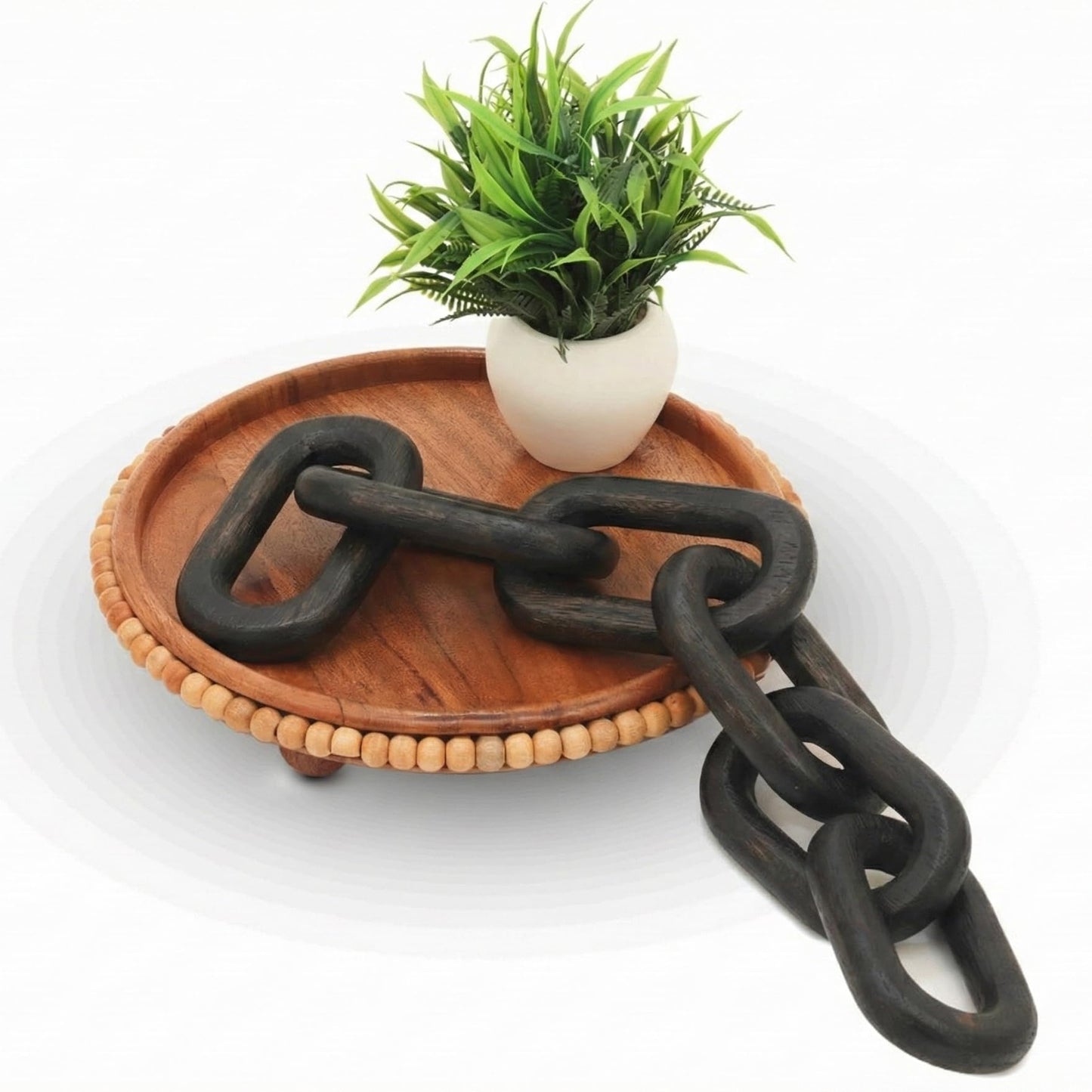 Boho Wooden Link Decor for Coffee Object for Coffee Table & Shelf Knot Sculpture, Farmhouse Rustic Shelf Natural Wood Chain Links for Living Room, Entryway, Console,Office Home Accent (Black Stain)