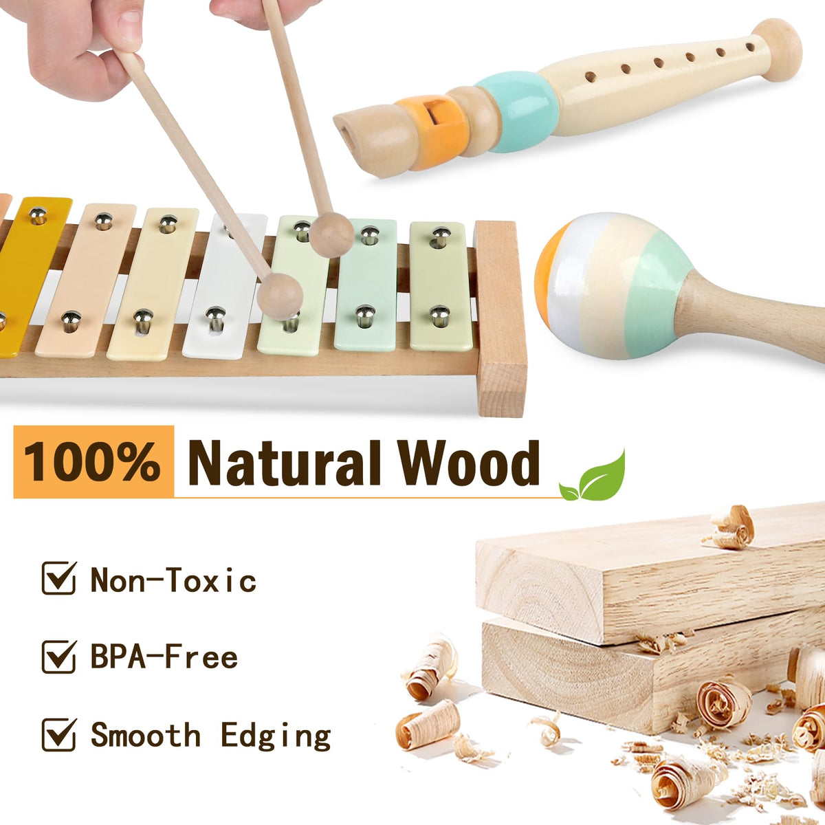 Montessori Baby Toys 6 in 1, Wooden Musical Instruments Xylophone 6 Months+