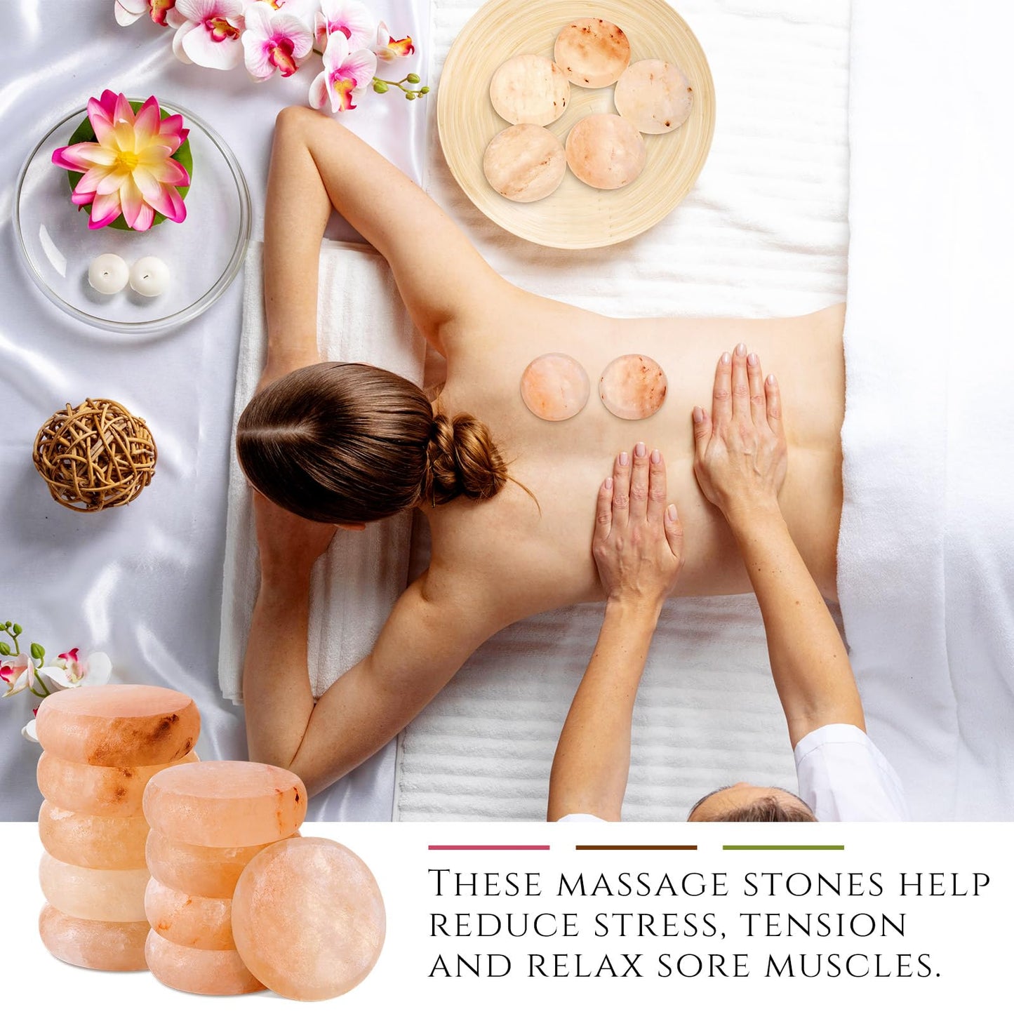 Swiffen 10 Pack Himalayan Salt Massage Stones, Fathers Day Dad Gifts, Flat Oval Pink Crystal Spa Stones for Relaxation, Self Care, Cold Stone for Massage, Deodorant and Salt and Sugar Scrubs