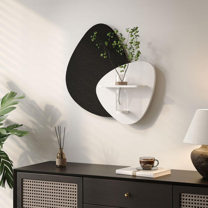 Cuspin 3D Textured Black and White Wall Art with Vase and Shelf, Minimalist Abstract Japandi Paintings Wall Decor, Modern Artwork for Living Room Dining Bedroom Hallway Office Bathroom Home Decor