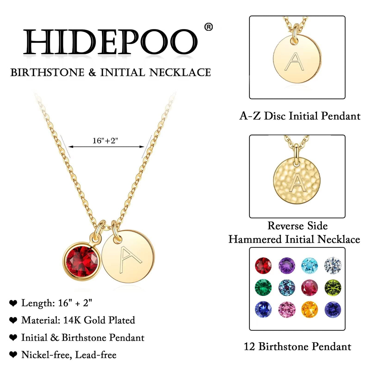 Hidepoo Initial Birthstone Necklace Gifts - Personalized Mothers Day Birthday Gift for Woman Wife Sister Grandma Mom, March Aquamarine Birthstone Jewelry for Women, Disc Letter M Necklaces