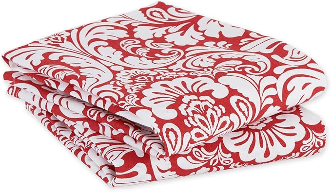 DII Cotton Dish Towel Set Damask Print, Tango Red