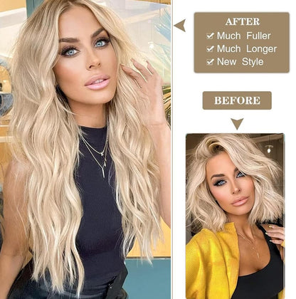 Hair Extensions Clip in 4pcs Bleach blonde Hair Extension Long Wavy Full Head Clip in Hair Extension Synthetic Fiber Hair Pieces for Women