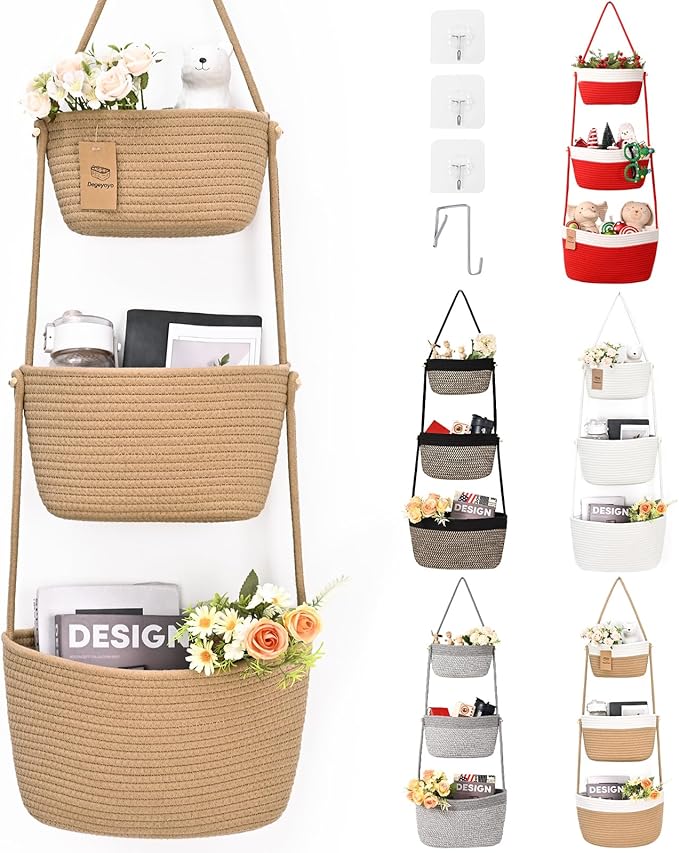 Hanging Storage Baskets, Over the Door Basket, Cotton Wall Baskets Storage