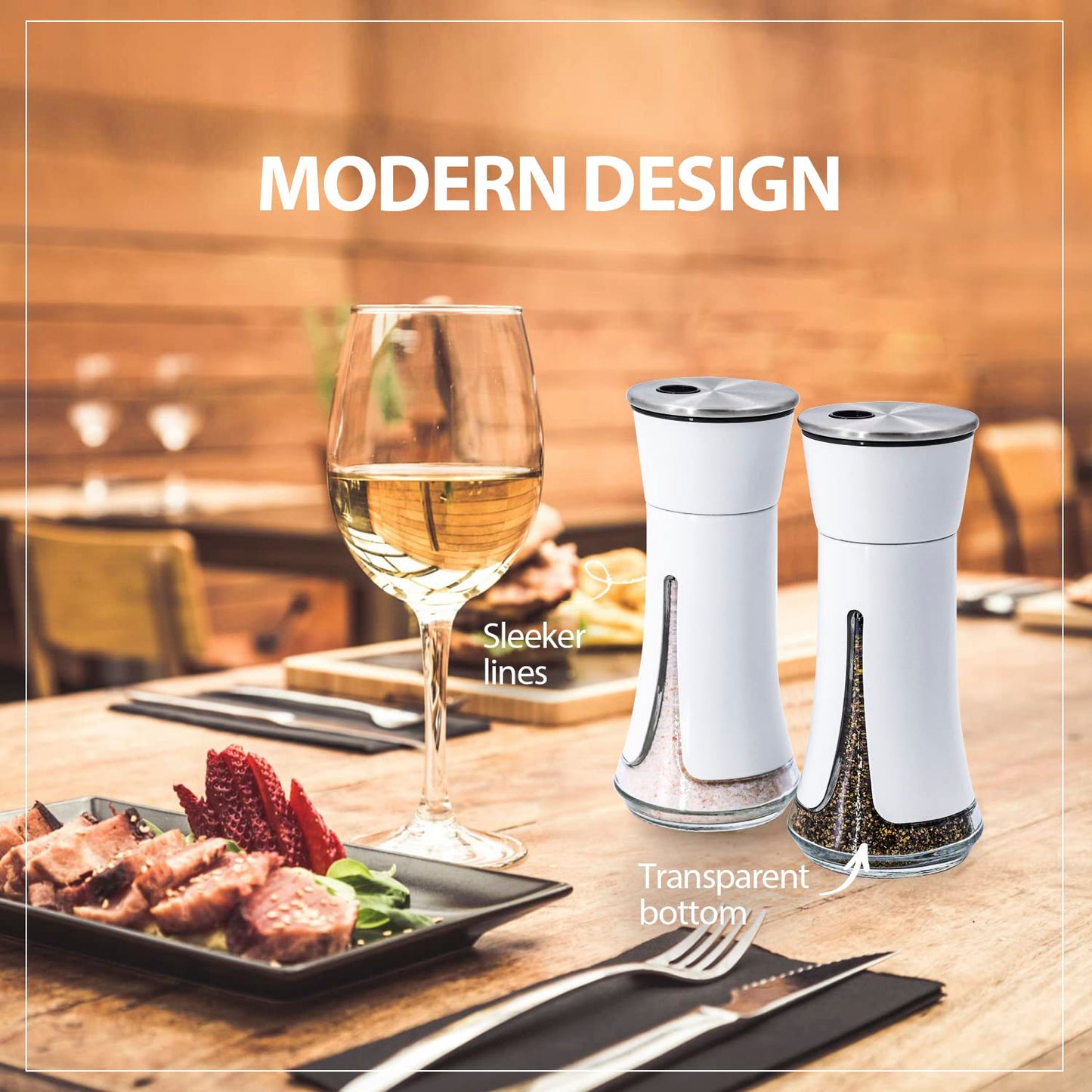 White Salt and Pepper Shakers by Aelga, Salt Shaker with Adjustable Pour Holes, White Kitchen Accessories, Decor for Kitchen,Restaurants,Camp,BBQ