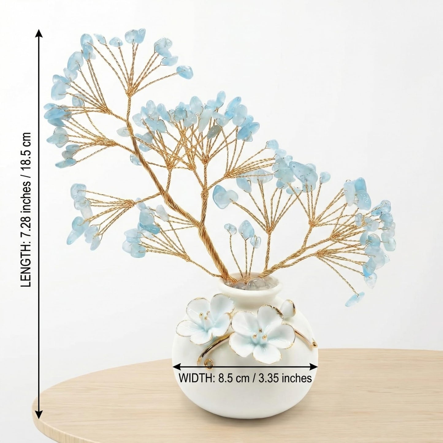 Aquamarine Crystal Tree of Life Decor, Large Chinoiserie Crystal Tree with Ceramic Vase and Gift Box, Blue Healing Money Feng Shui Tree Luck Reiki Balancing Energy Decoration for Women Men Gifts