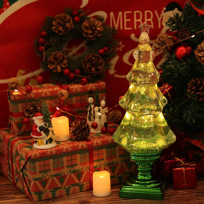 Eldnacele Musical 14" Light-up Christmas Tree Snow Globe Water Glittering Tree Clear Acrylic with USB Line and 6 Hours Timer for Home Decoration