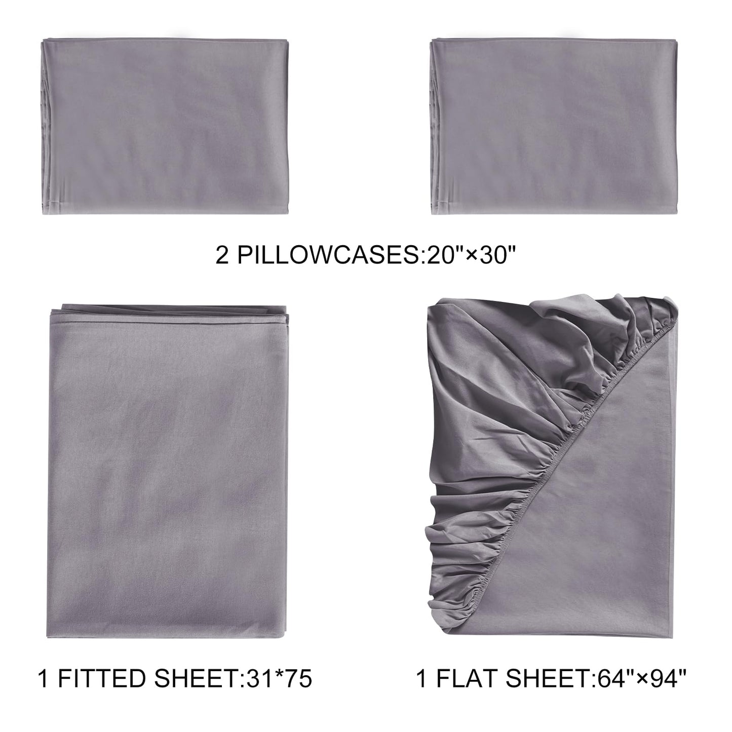 URZGU Cot Sheets 31" x 75", 4 Piece Cot Sheet Set, Fitted for Narrow Twin Mattress/RVs Bunk/Camper Bunks/Guest/Army Cots, Soft & Breathable Camper Bedding Set, Gray