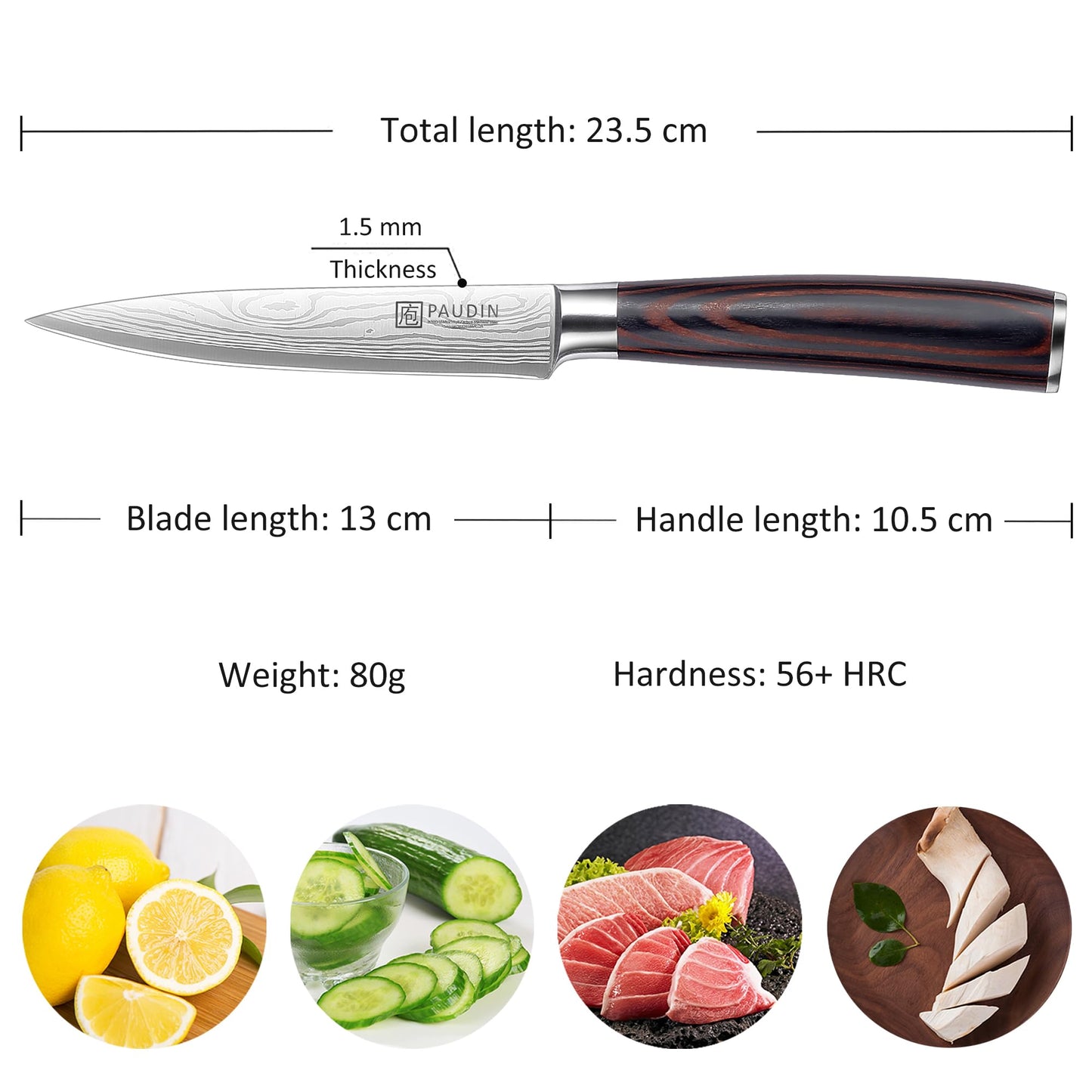 PAUDIN Utility Knife, Kitchen Knife 5 Inch, High Carbon Stainless Steel, Multipurpose Paring Knife for Fruit and Vegetable Cutting with Wooden Handle, Premium Gift Box