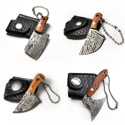 STARDW Damascus Pocket Knife Set, EDC Knife with Sheath,Mini Chef Keychain Knife Set, Tiny Things for Box Cutter Letter Opener Package Opener, Cool Gadgets EDC Tools -Set of 4