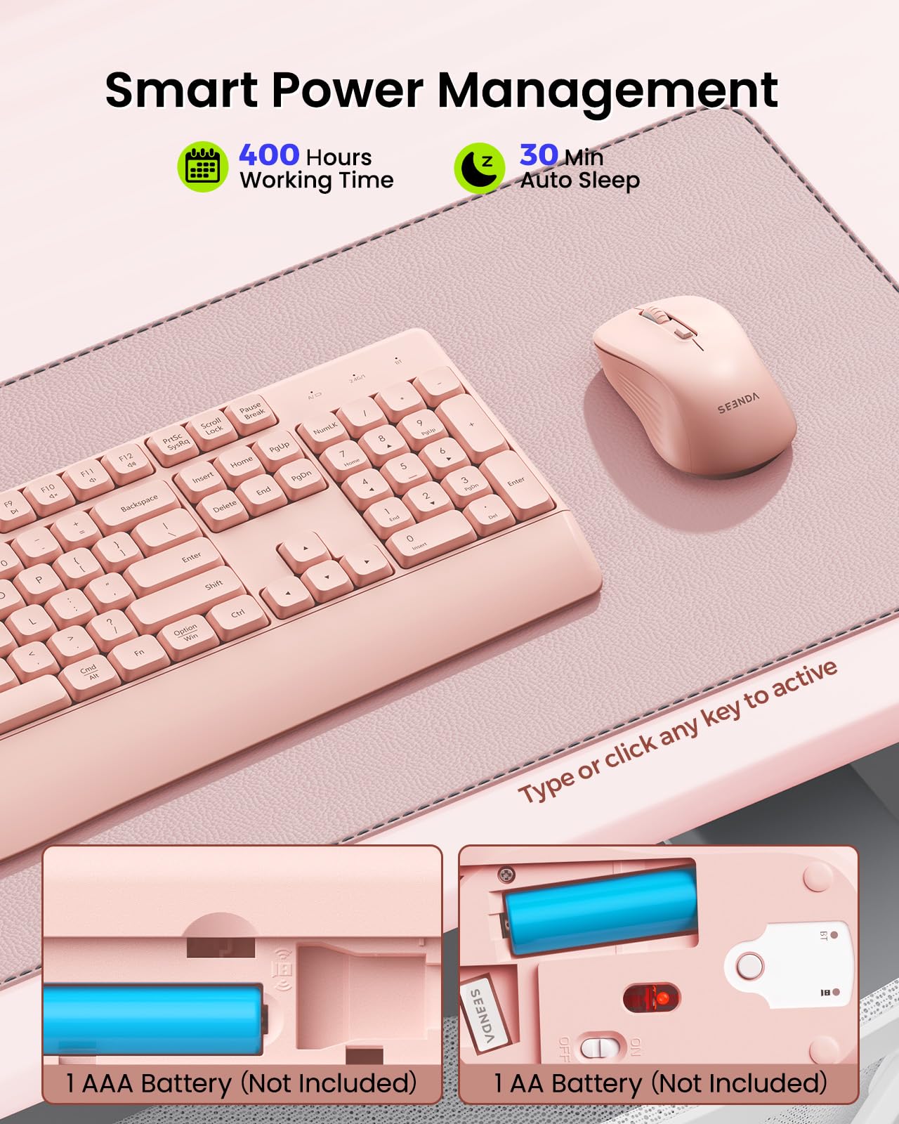 seenda Bluetooth Keyboard and Mouse, COE200 USB + Bluetooth Multi Device, Ergonomic Keyboard Mouse Set, Full-Size Wireless Combo Compatible for Mac OS/Windows PCs Computers Laptops MacBooks - Black