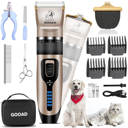 Gooad Dog Clippers Grooming Kit and Paw Trimmer,Cordless,Low Noise, Electric Quiet,Rechargeable, Dog Trimmer Grooming Tool, Pet Hair Clippers for Thick Coats,Shaver for Small and Large Dogs&Cats