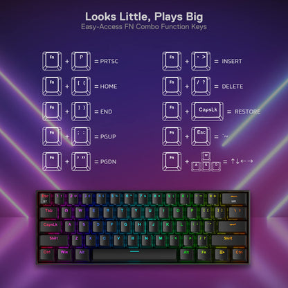 Redragon K530 Pro Draconic 60% Wireless RGB Mechanical Keyboard, Bluetooth/2.4Ghz/Wired 3-Mode 61 Keys Compact Gaming Keyboard w/100% Hot-Swap Socket, Free-Mod Plate Mounted PCB & Tactile Brown Switch