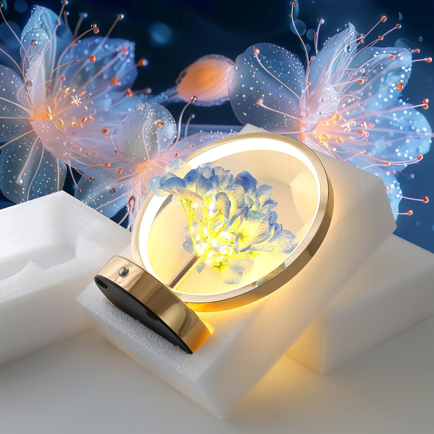 JHXLAMP Birthday Gifts for Women Mom,Hydrangeas Flower Touch Lamp,Rechargeable Cordless 3 Way Dimmable Small Night Light for Bedroom,Living Room,Office Home Decor Thank You Gifts for Festival-Blue