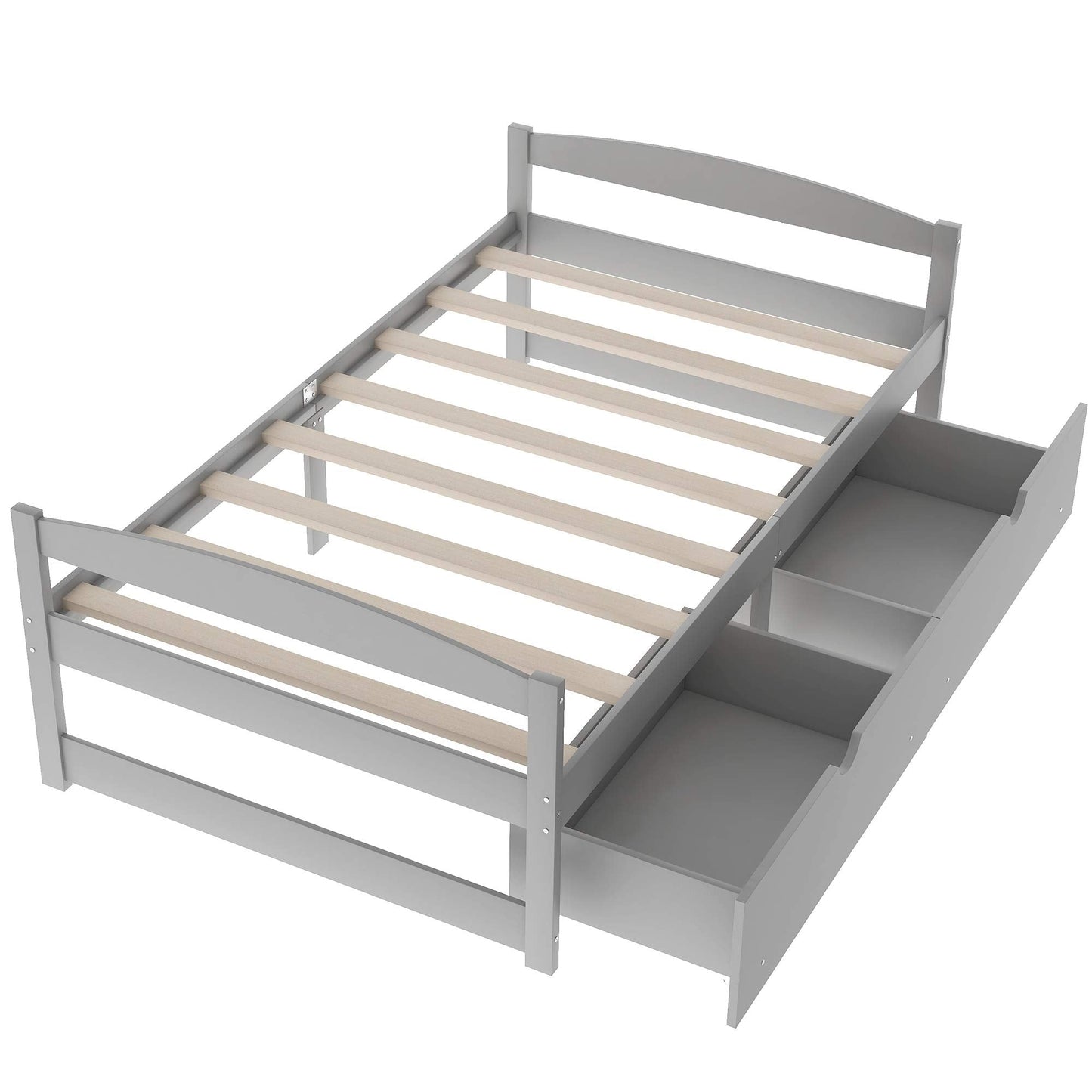 Merax Classic Solid Wood Day Bed with Storage Drawers Platform Bed for Living Room Beedroom Twin Grey