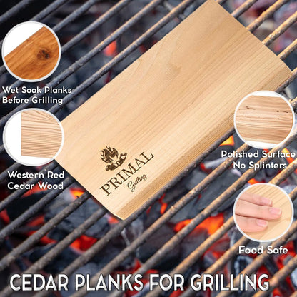 Primal Grilling Premium Cedar Planks - Cedar Planks for Grilling Salmon - Thicker Design for Moister - Natural Wood Planks for Grilling - (5 Pack)