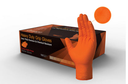 100 Heavy Duty Super Strong Orange Grip Nitrile Gloves PF 8.5 mil |Mechanical |Industrial| Engineering |Food| Cleaning| Plumbing |Gardening Gloves (Orange, LARGE)