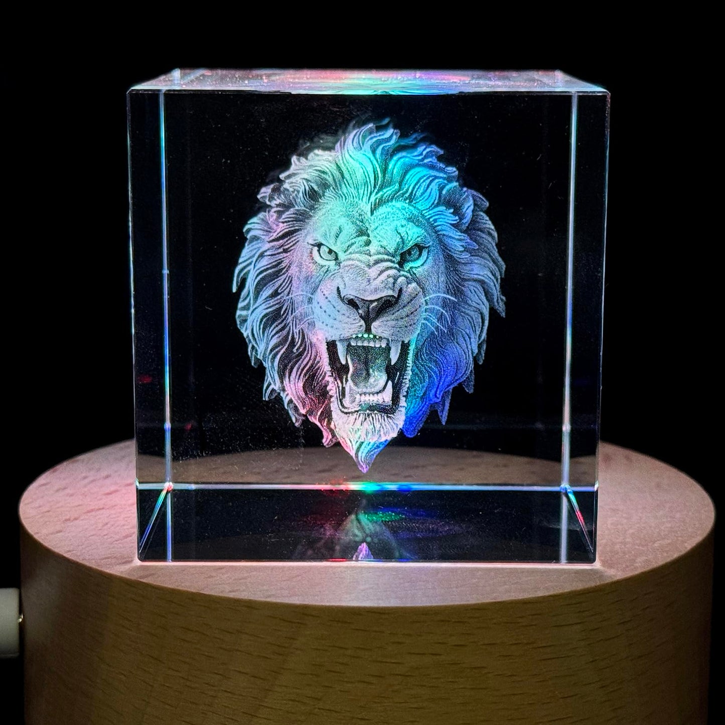 SHTWX 3D Angry Lion Paperweight(Laser Etched) in Crystal Glass Cube Birthday (No Included LED Base)(2.3x2.3x2.3 Inch)