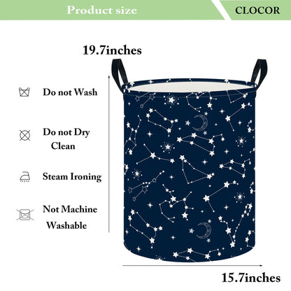 CLOCOR Large Blue Round Laundry Hamper,Kids Toy Storage Basket,Baby Dirty Clothes Nursery Hamper for Boys and Girls,Bedroom,Bathroom,Gift Basket(Starry Sky)