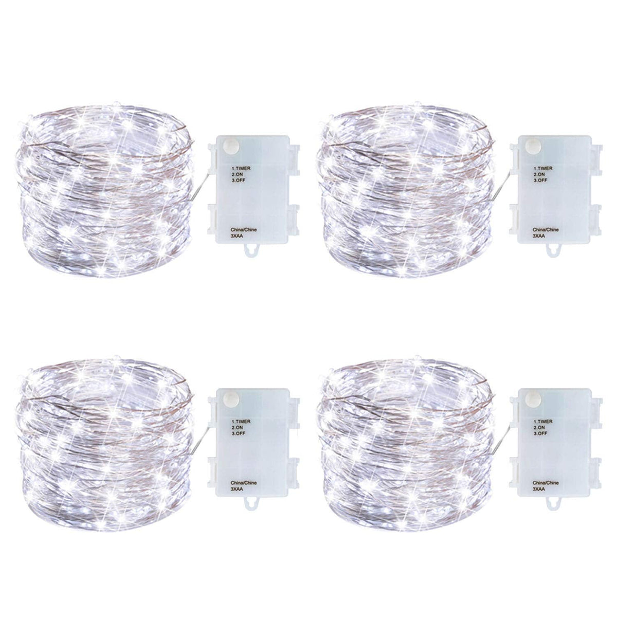 yongzhenlite 4 Pack Battery Operated Dewdrop Led Lights,Indoor Mini Fairy Lights with Timer Function,for Christmas and Halloween Lighting Decoration,6 Hours on/18 Hours Off,30 Count LEDs,10 Feet
