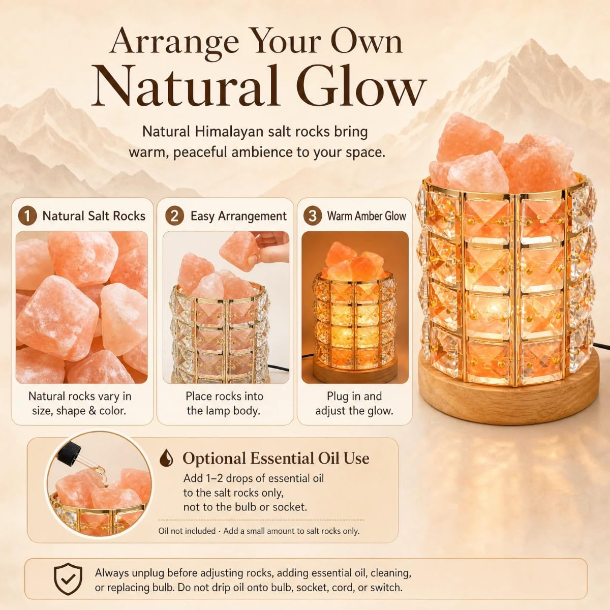 LOOPUPU Himalayan Salt Lamp 5in Plug-in Natural Pink Salt Rock Night Light Dimmer Switch 2 Bulbs Included Bedroom Desk Decor (Crystal Column)