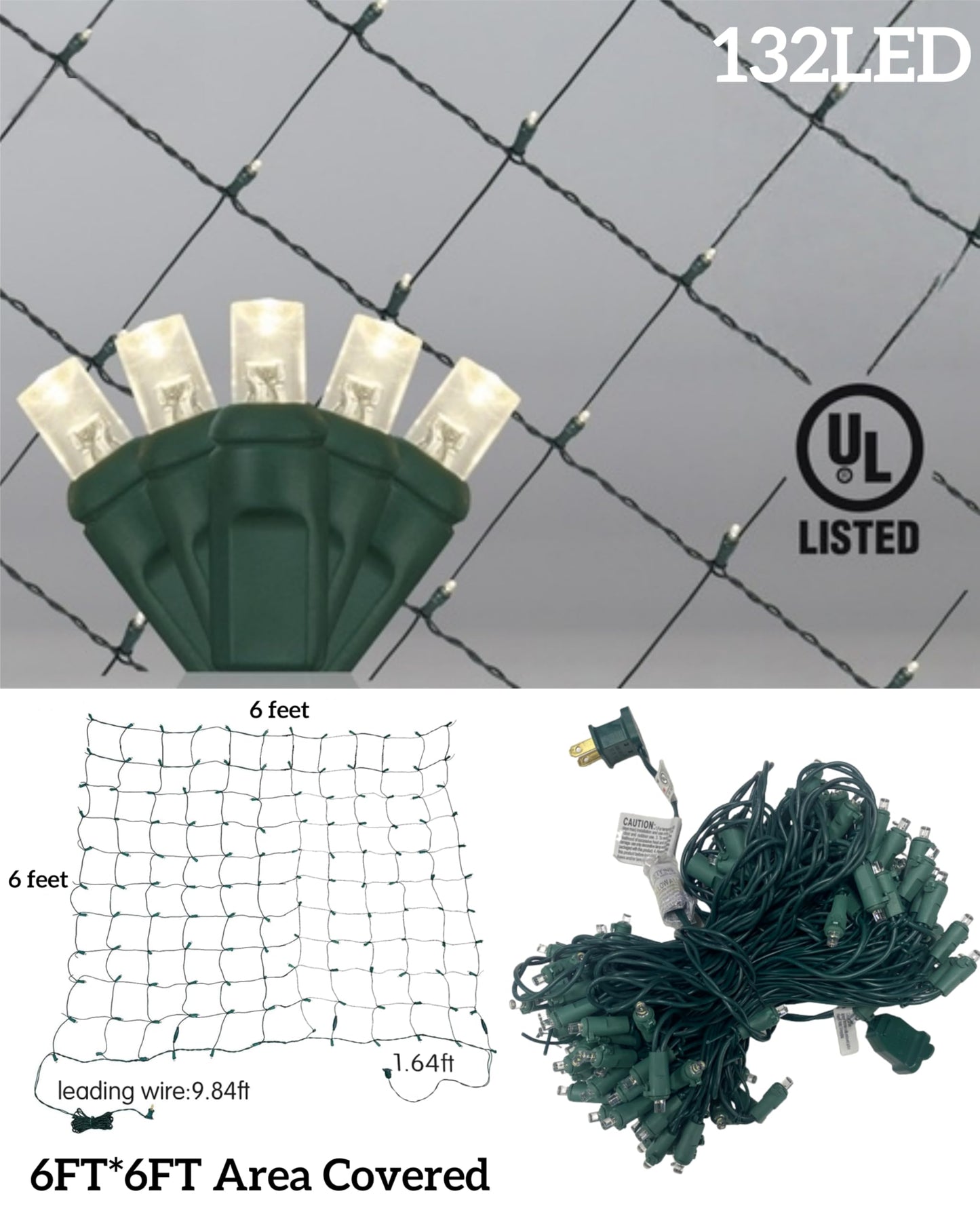 Wabarle Led Christmas Net Lights for Bushes 132 Led, 6ft x 6ft Christmas Net Lights Outdoor Mesh Tree Trunk Green Wire Christmas Decorations for Bushes,Tree,Shrubs,Xmas(Warm White)