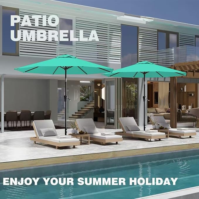 AreShark 9 FT Patio Umbrella for Outdoor, Outdoor Umbrella with Push Button Tilt and Crank, Outdoor Patio Umbrellas with 8 Sturdy Ribs for Market, Garden, Deck, Backyard, Pool (Peacock Blue)