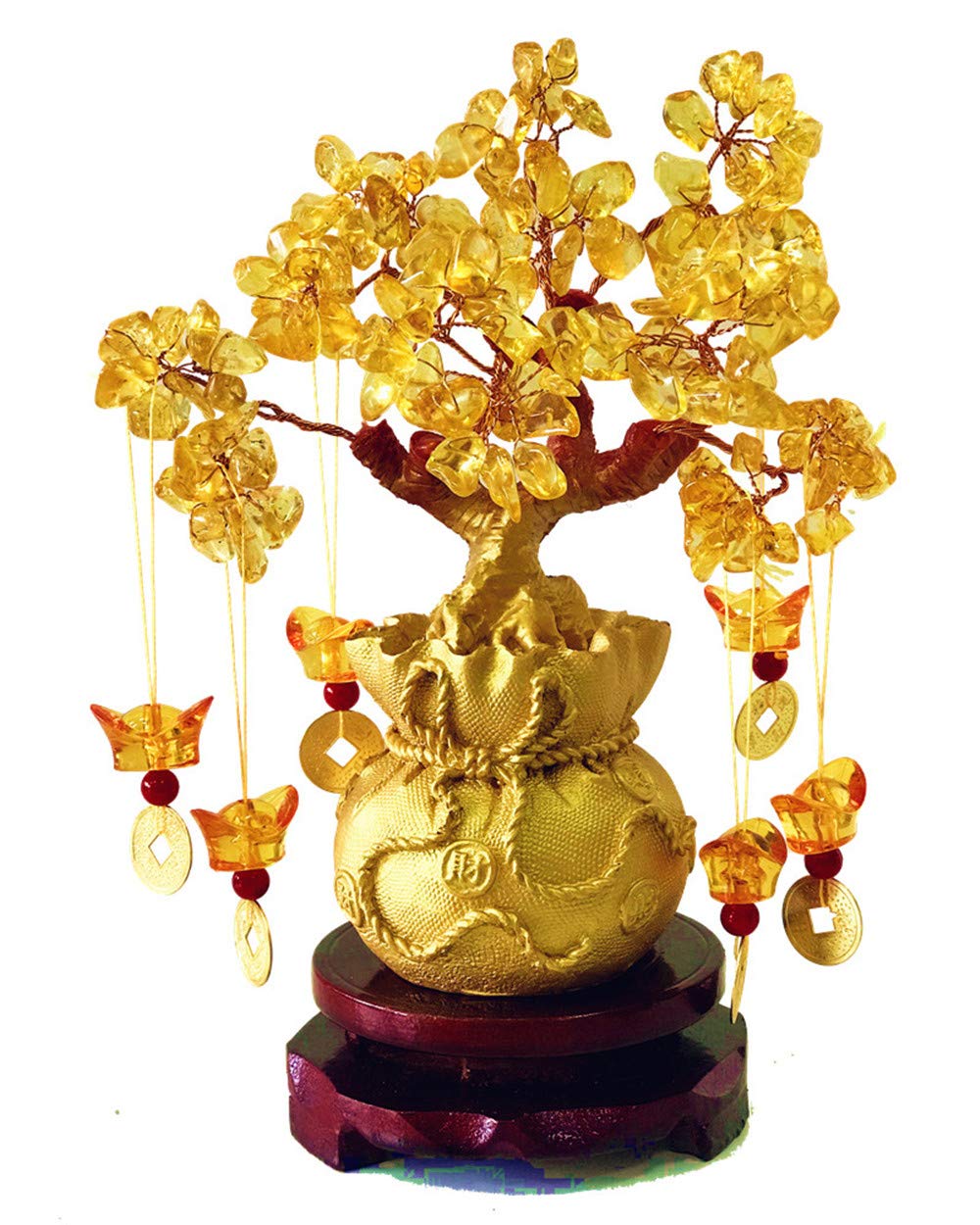 Picmoo Feng Shui Citrine Money Tree and Crystal Faucet Tree - Chinese Dragon Fortune Gift (Gold)