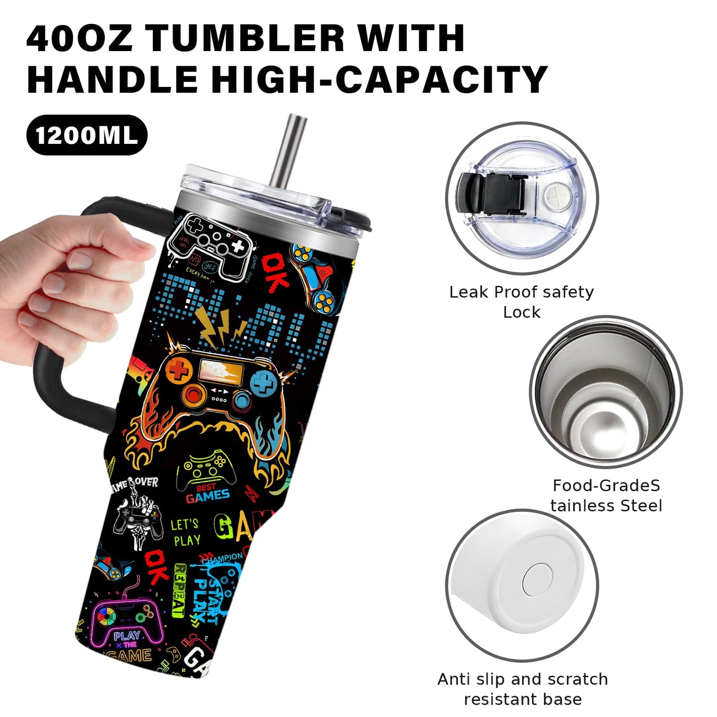 CGMIBAS Gaming Gifts for Men Boys, Gamer Gifts for Men, 40oz Gamer Tumbler Cup, Gaming Mugs, Teen Boy Gift Gamings Stuff, Gaming Gamepad Presents for Son, Birthday Gift for Him Mens Boys Gamings Cup