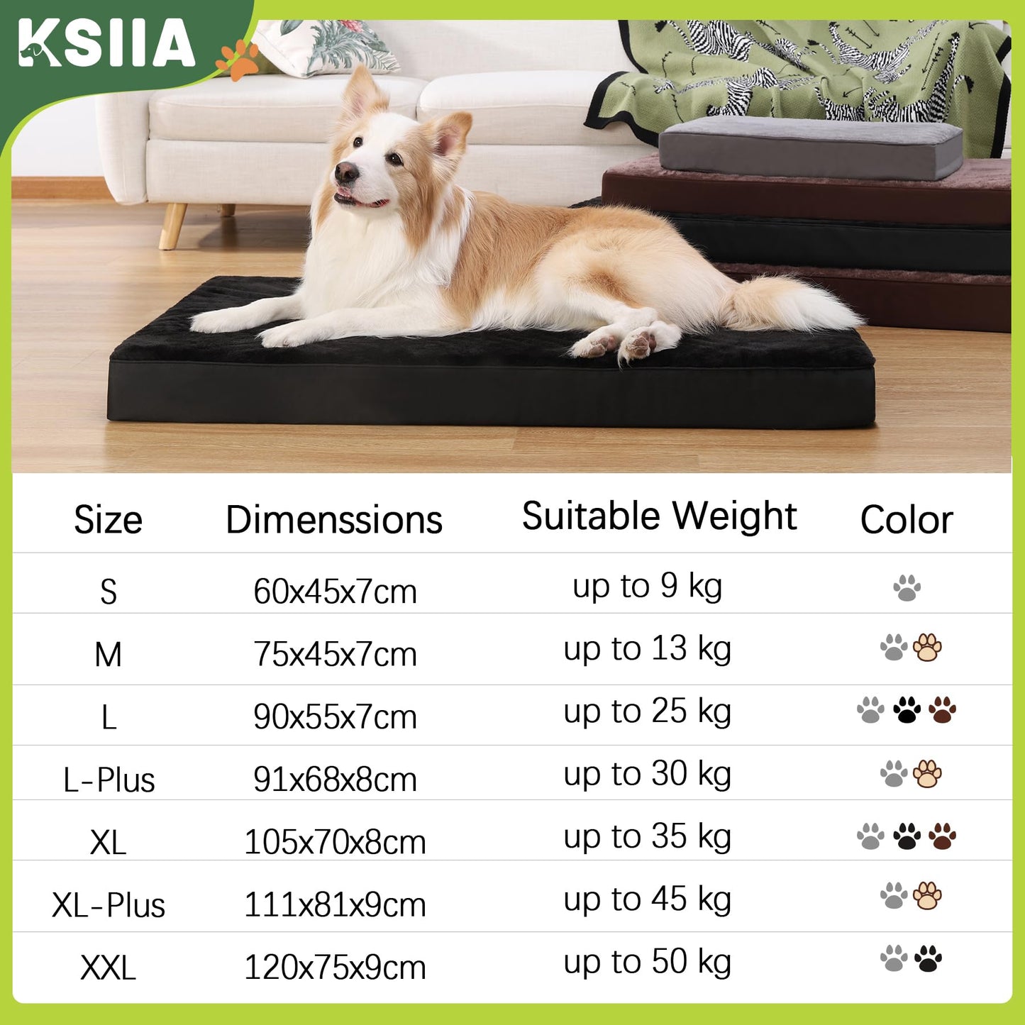 KSIIA Dog Beds Large Washable, Orthopedic Dog Crate Beds with Waterproof Removable Cover, Flat Mattress Non skid Bottom, Pet Beds for Dogs, Grey, 88x55x7cm