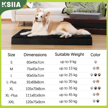 KSIIA Dog Beds Large Washable, Orthopedic Dog Crate Beds with Waterproof Removable Cover, Flat Mattress Non skid Bottom, Pet Beds for Dogs, Grey, 88x55x7cm