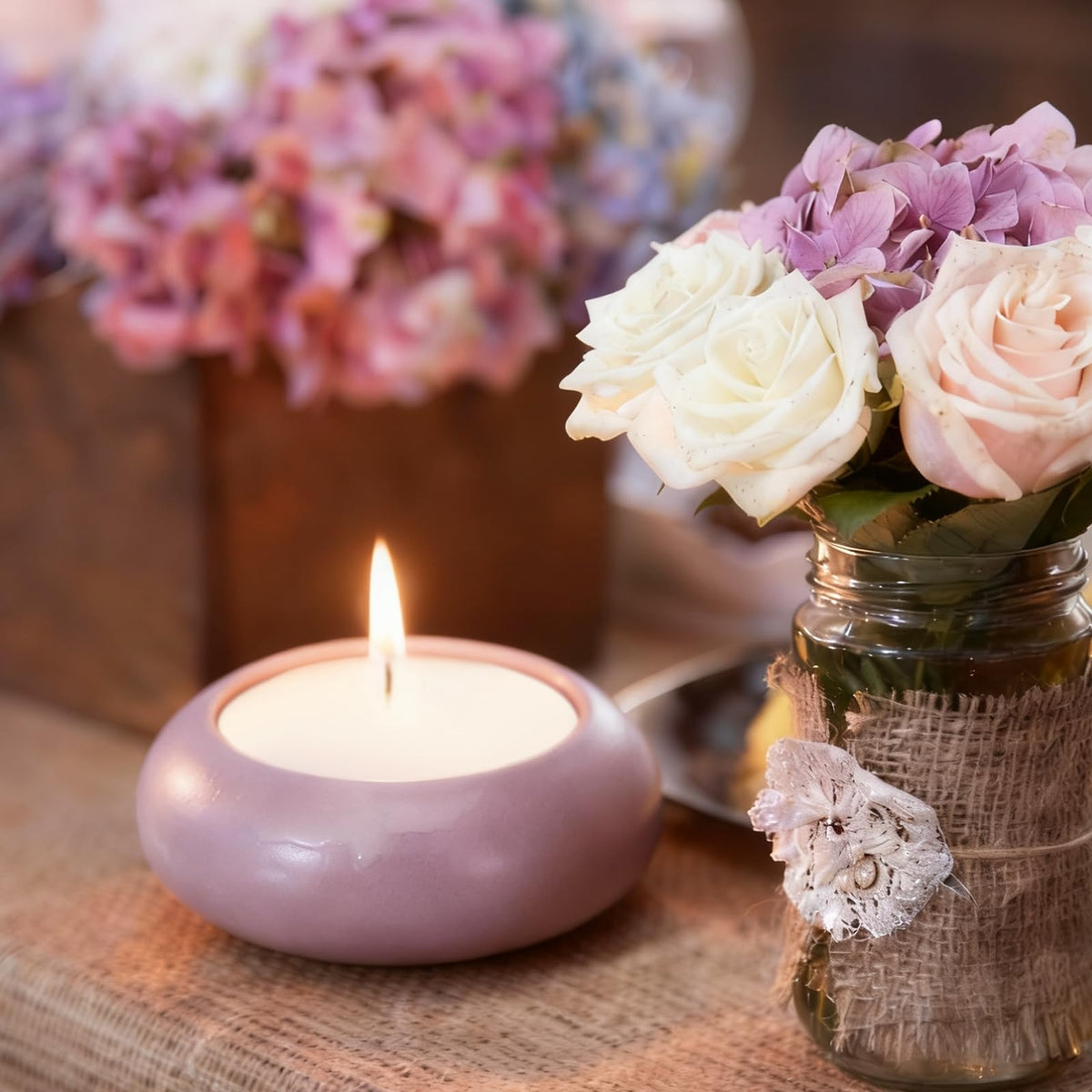 MECCANIXITY Pebble Tealight Candle Holders 4 Pcs Ceramic Candle Holders for Garden Desk Table Home Decor, Beige
