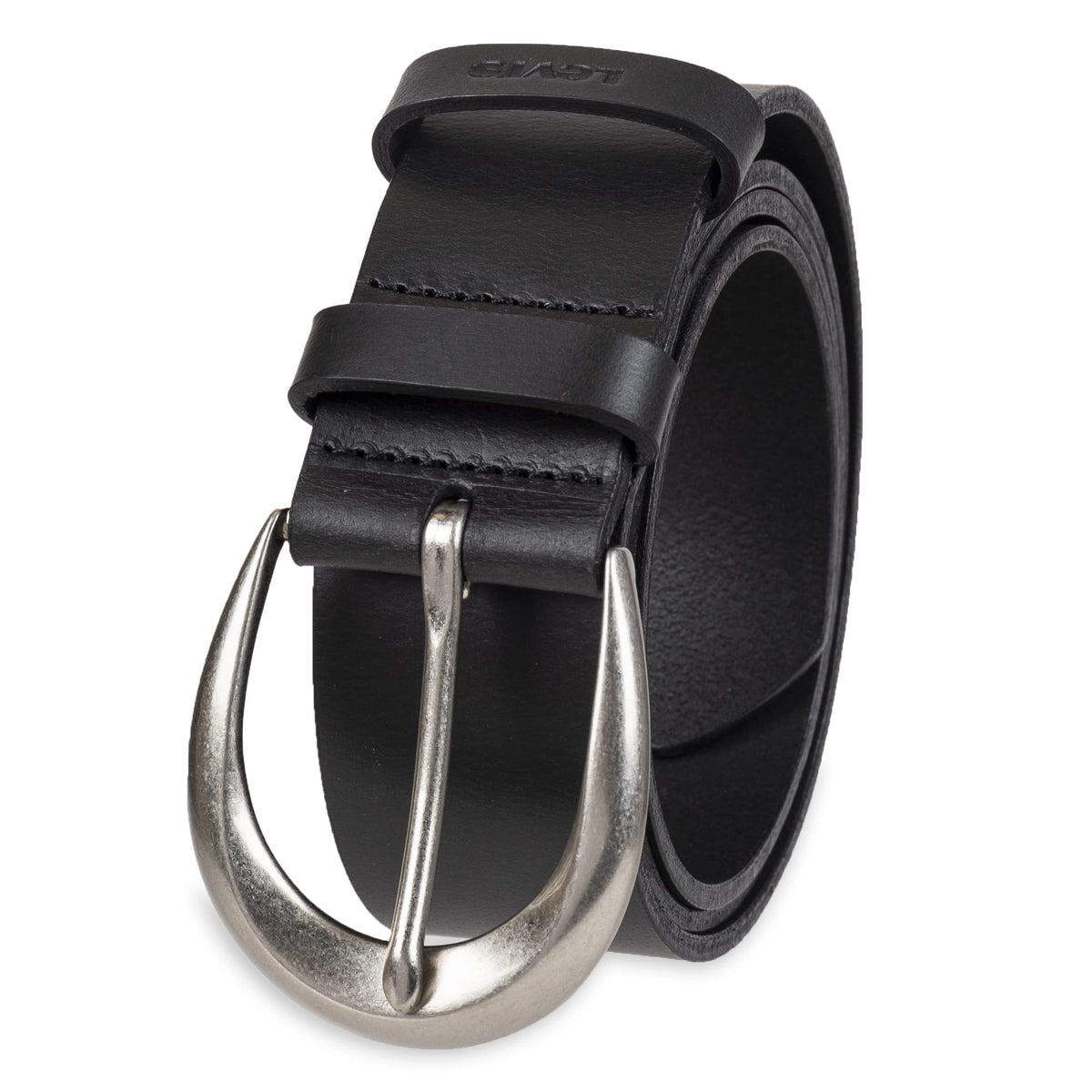 Levi's Women's Casual Soft Leather Jean Belt with Rounded Buckle, Black Loop, Large