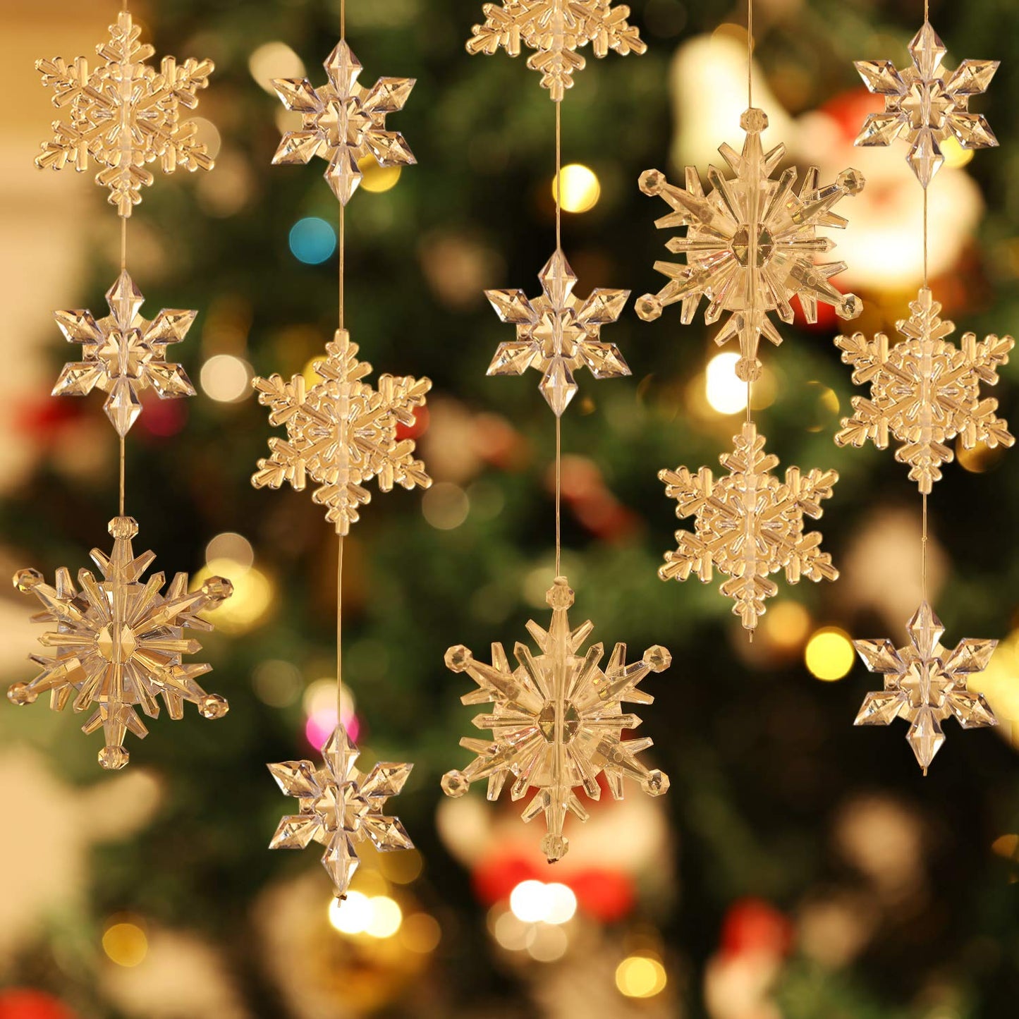 Boao Clear 45 Pcs Acrylic Clear Christmas Snowflakes Ornaments Crystal Hanging Snowflake Ornaments for Christmas Tree Winter Indoor Home Room Decoration Xmas Wonderland Theme Party, 3 Styles