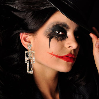 Halloween Earrings Spooky Skull Skeleton Dangle Earrings for Women Bling Rhinestone Crystal Punk Gothic Jewelry Halloween Accessories Gifts