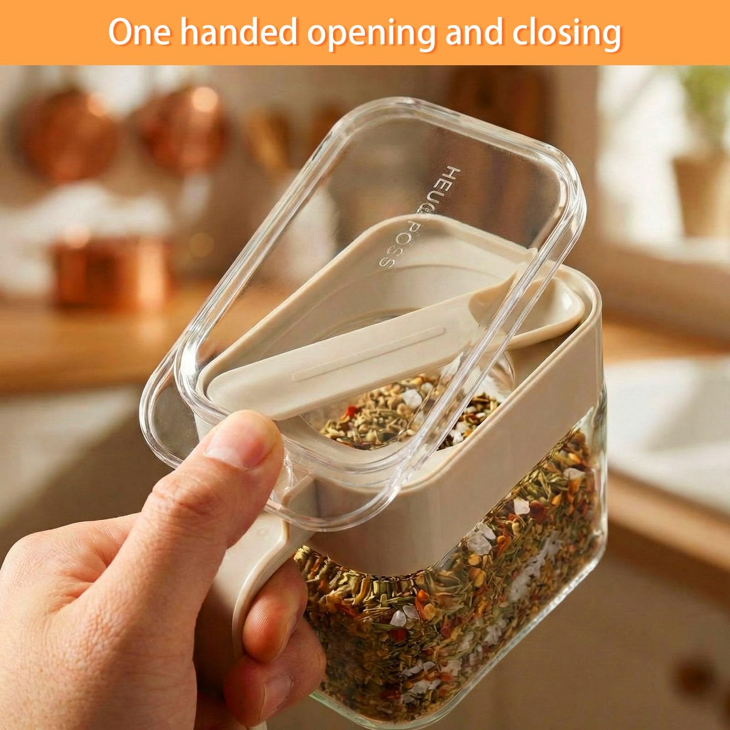 Suclain 6 Pcs Condiment Jar Spice Container 13.5oz Sugar and Salt Container Set Clear Glass Condiment Canister with Spoon Dustproof Lid and Handle for Kitchen Spice Salt Organizer(Grey)