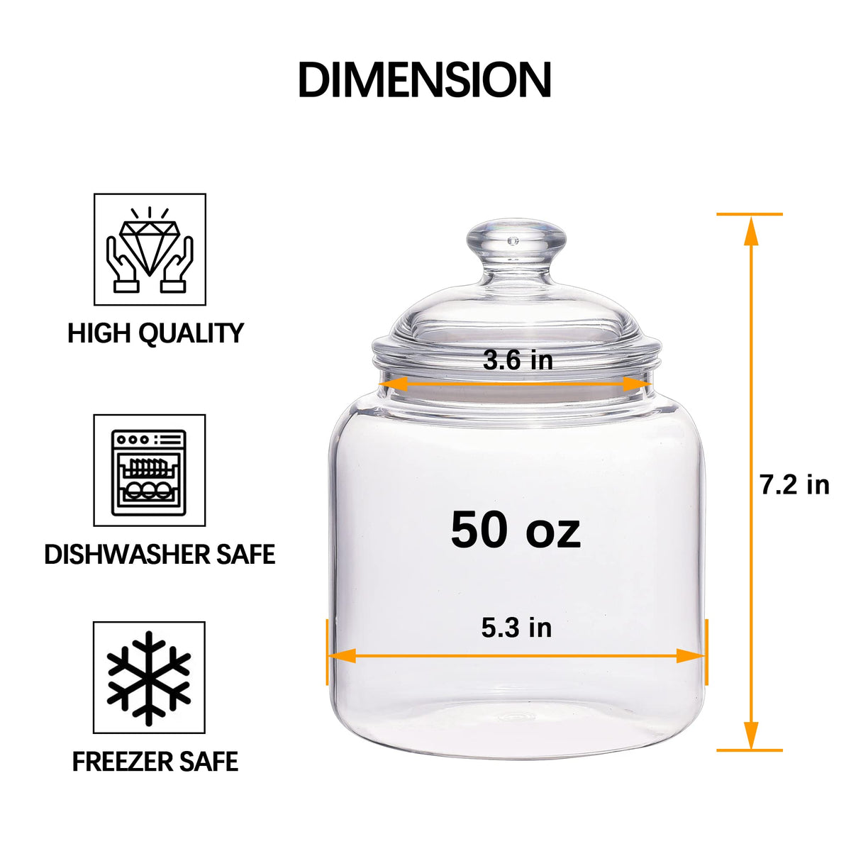 50 oz Small Unbreakable & Dishwasher Safe Airtight Food Storage Jar | Premium Plastic Shatterproof Apothecary Jars | An ideal Canister Container for Coffee, Cereal, Tea, Spices, Snack, Bath Salt