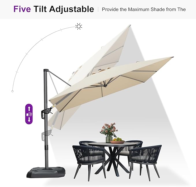PURPLE LEAF 9 Feet Patio Umbrella with Base Outdoor Cantilever Square Umbrella Aluminum Offset Umbrella with 360-degree Rotation for Garden Deck Pool Patio, Beige