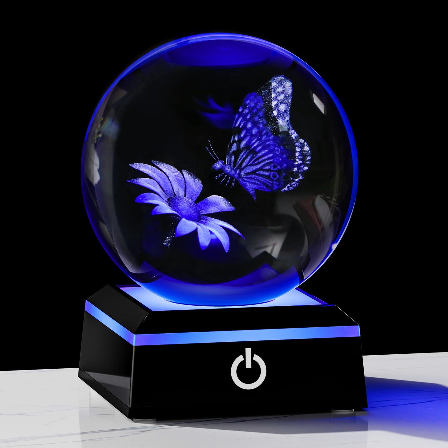 3D Crystal Ball 3.14'' - Laser Butterfly Decor Glass Animals Figurines Statue Night Light