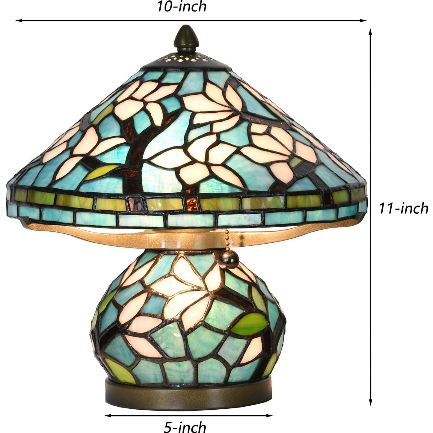 Bieye L10905 Tiffany Style Stained Glass Mushroom-Shaped Double Lit Table Lamp for Home Decor (10-inch, White Magnolia)