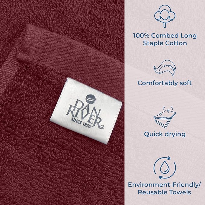 DAN RIVER Bath Towels Set of 4, 27 x 54 Inches, 100% Cotton, Larger & Lighter