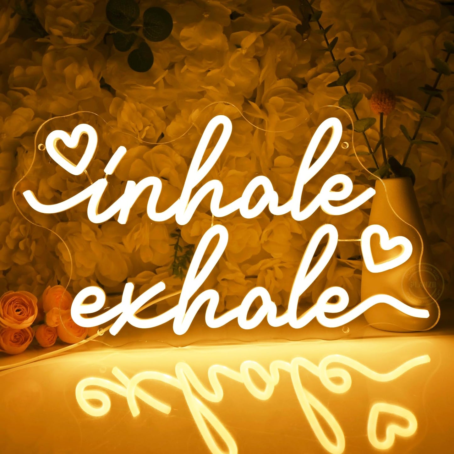 Planzo Inhale Exhale Led Neon Sign Light With Heart Yoga Gym Room Studio Bedroom Wall Sign Decor Birthday Christmas Party Decor Gifts USB 15.75"x9.06" Warm White