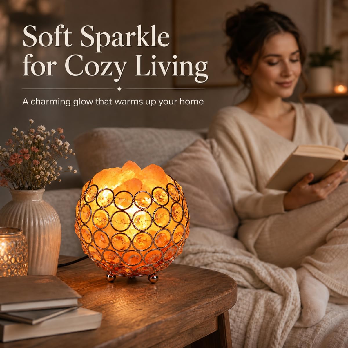 LOOPUPU Himalayan Salt Lamp 5in Plug-in Natural Pink Salt Rock Night Light Dimmer Switch 2 Bulbs Included Bedroom Desk Decor (Jeweled Globe)