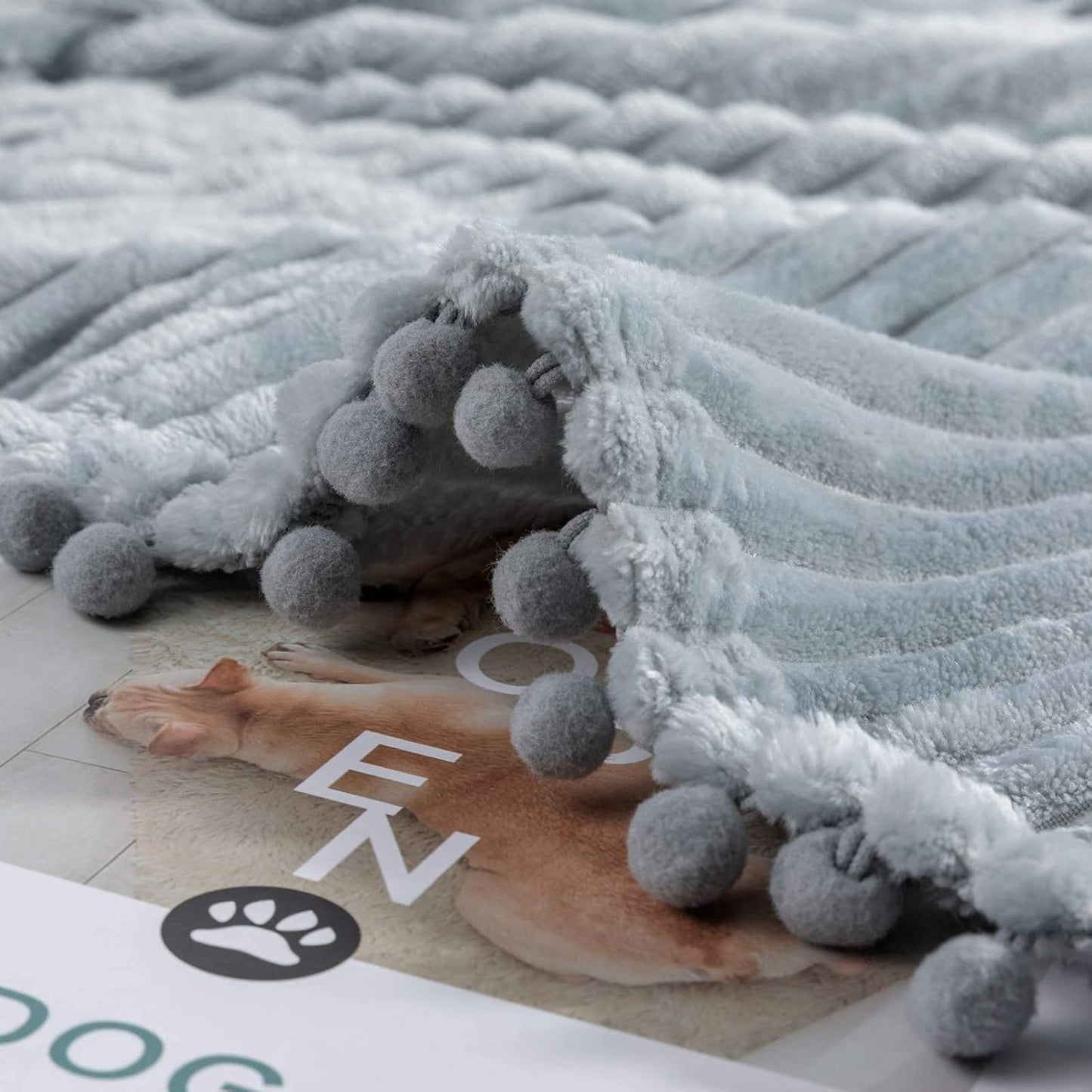 DISSA Fleece Blanket Twin Size – 60x80, Grey – Soft, Plush, Fluffy, Fuzzy, Warm, Cozy – Perfect Throw for Couch, Bed, Sofa - with Pompom Fringe - Flannel Blanket
