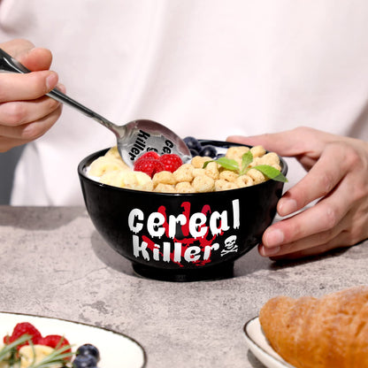 Nefelibata Black Cereal Killer Bowl and Spoon Set Halloween Man‘s Birthday Christmas Retirement Engraved Funny Gift for Him Papa's Grandfather's Uncle's Friend's Present Set of 2